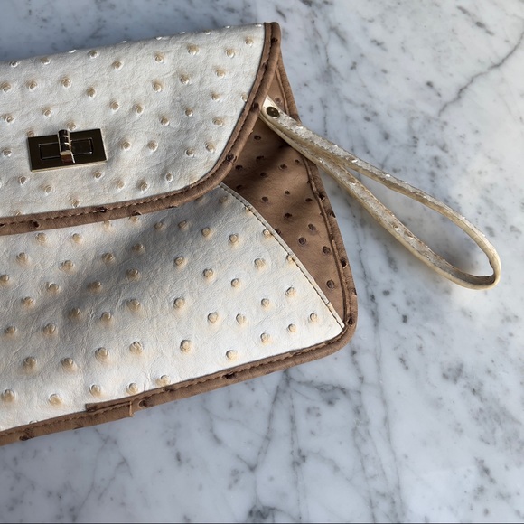Faux-Ostrich Clutch purse tan and cream - Picture 3 of 8